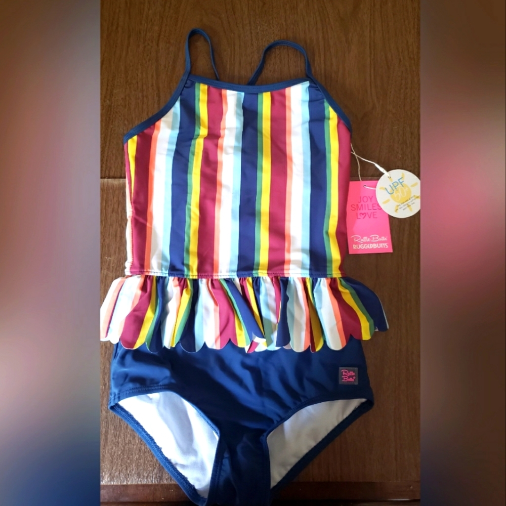 Rufflebutts swimsuit, girls size 8, multi-colored, striped, nwt, never worn